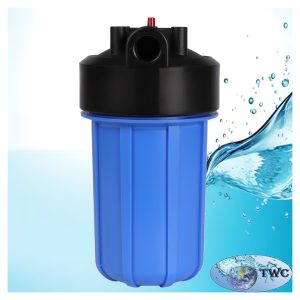 Cartridge filter housing, 4.5” x 10”, 1” in / out, blue