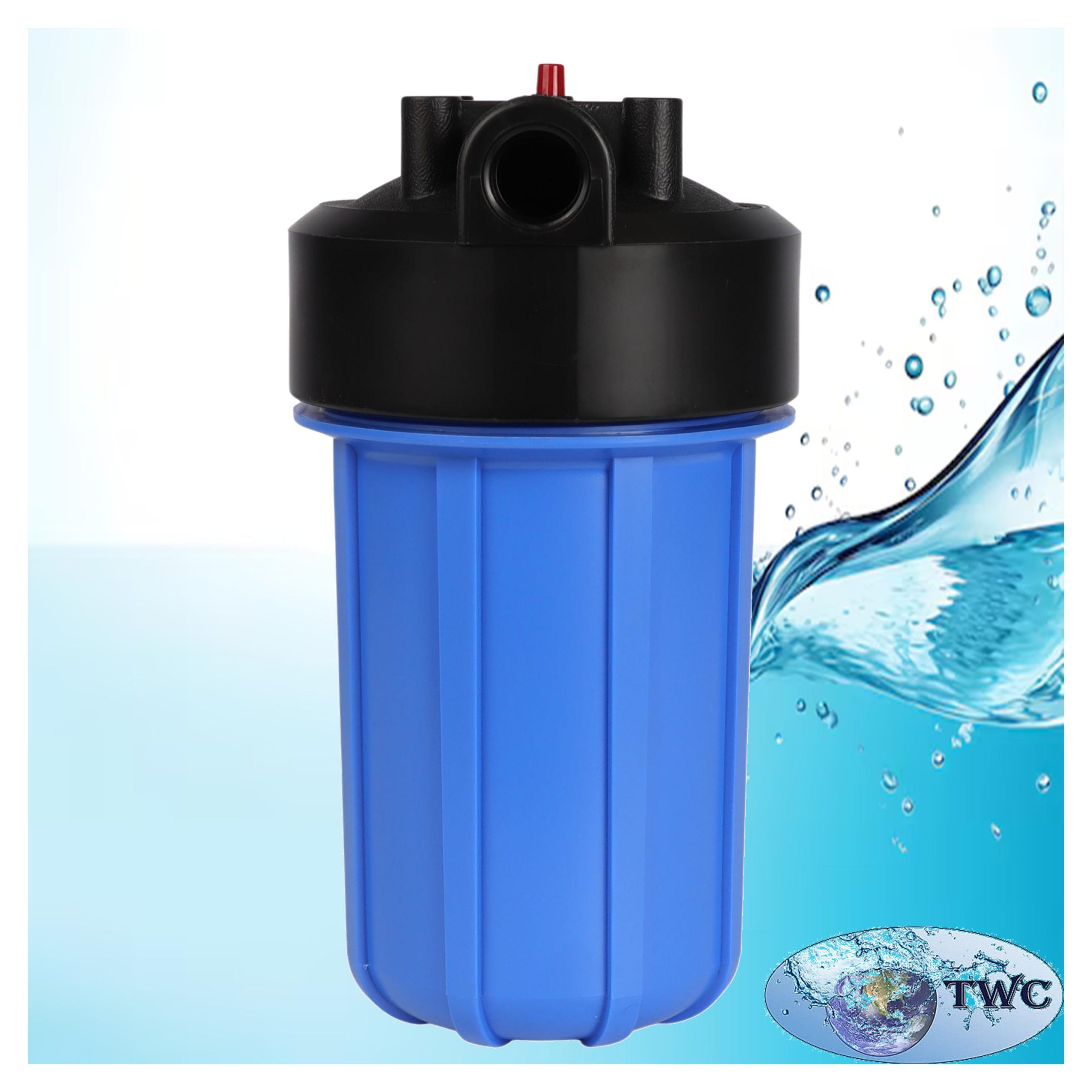Cartridge filter housing, 4.5” x 10”, 1” in / out, blue
