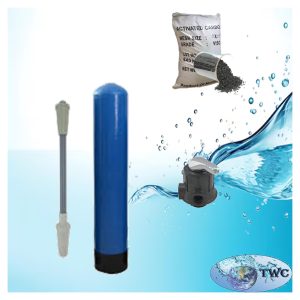 10" Diameter carbon filter media system with a manual backwash head