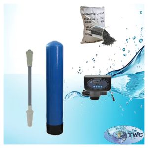 10" Diameter carbon filter media system with an automatic backwash head