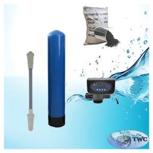 12" Diameter carbon filter media system with an automatic backwash head