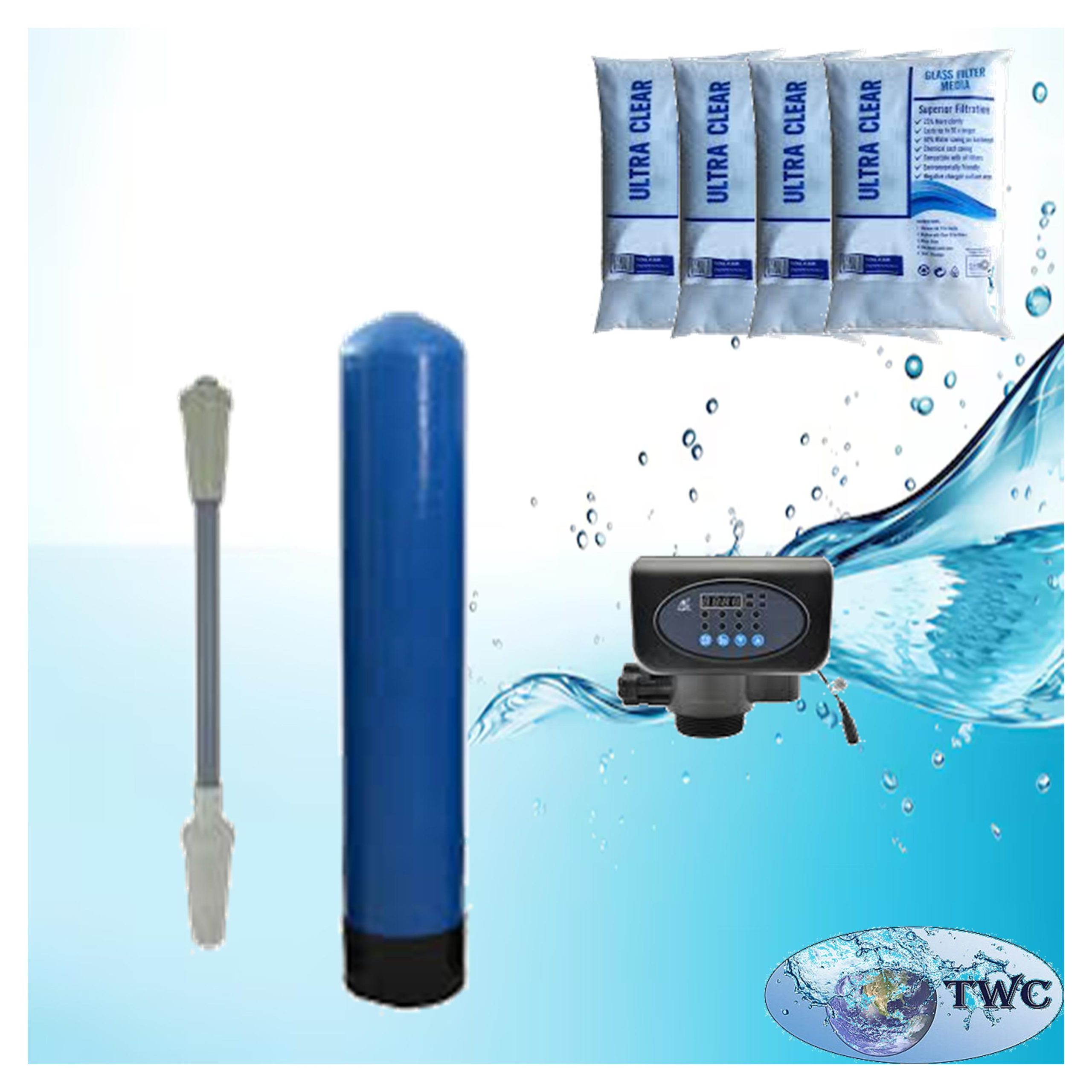 12" Diameter glass filter media system with an automatic backwash head