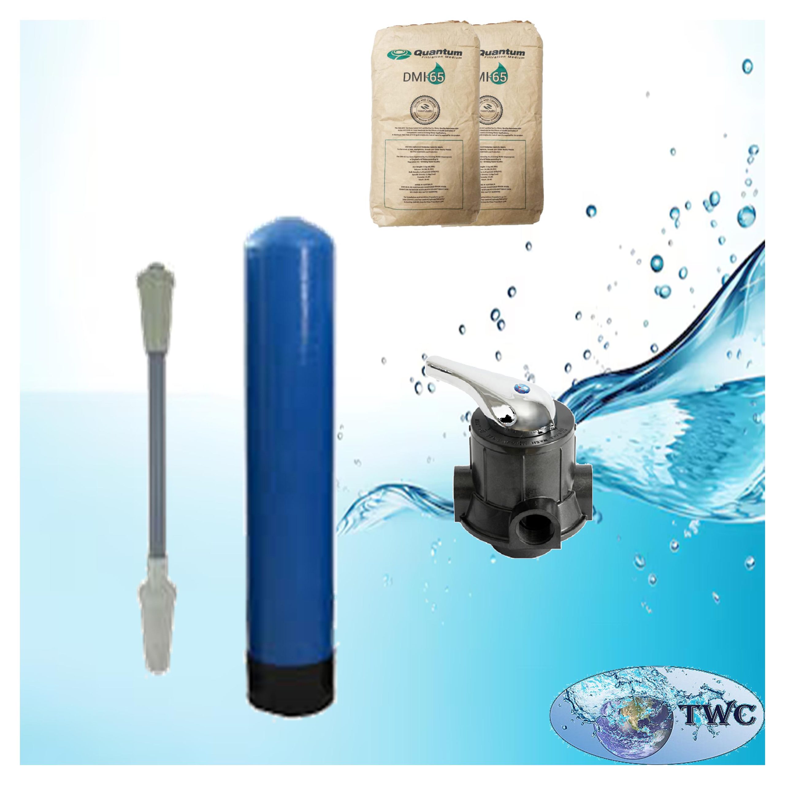 8" Diameter DMI65 iron removal system with a manual backwash head