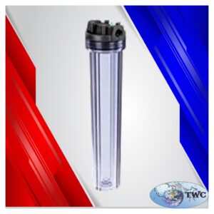 Cartridge filter housing, 2.5"x20", 3/4" in/out, clear