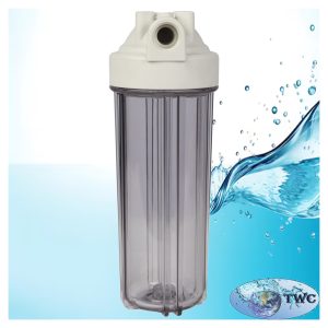 Cartridge filter housing, 2.5"x10", 3/4" in/out, dbl o-ring, Clear